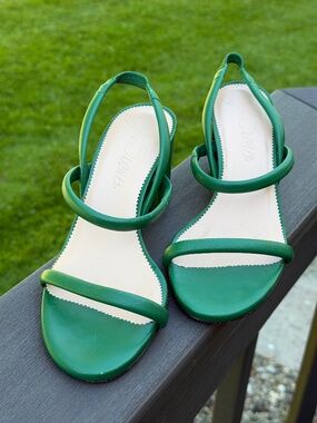 Lucie slingback block-heel sandals in leather sz 8